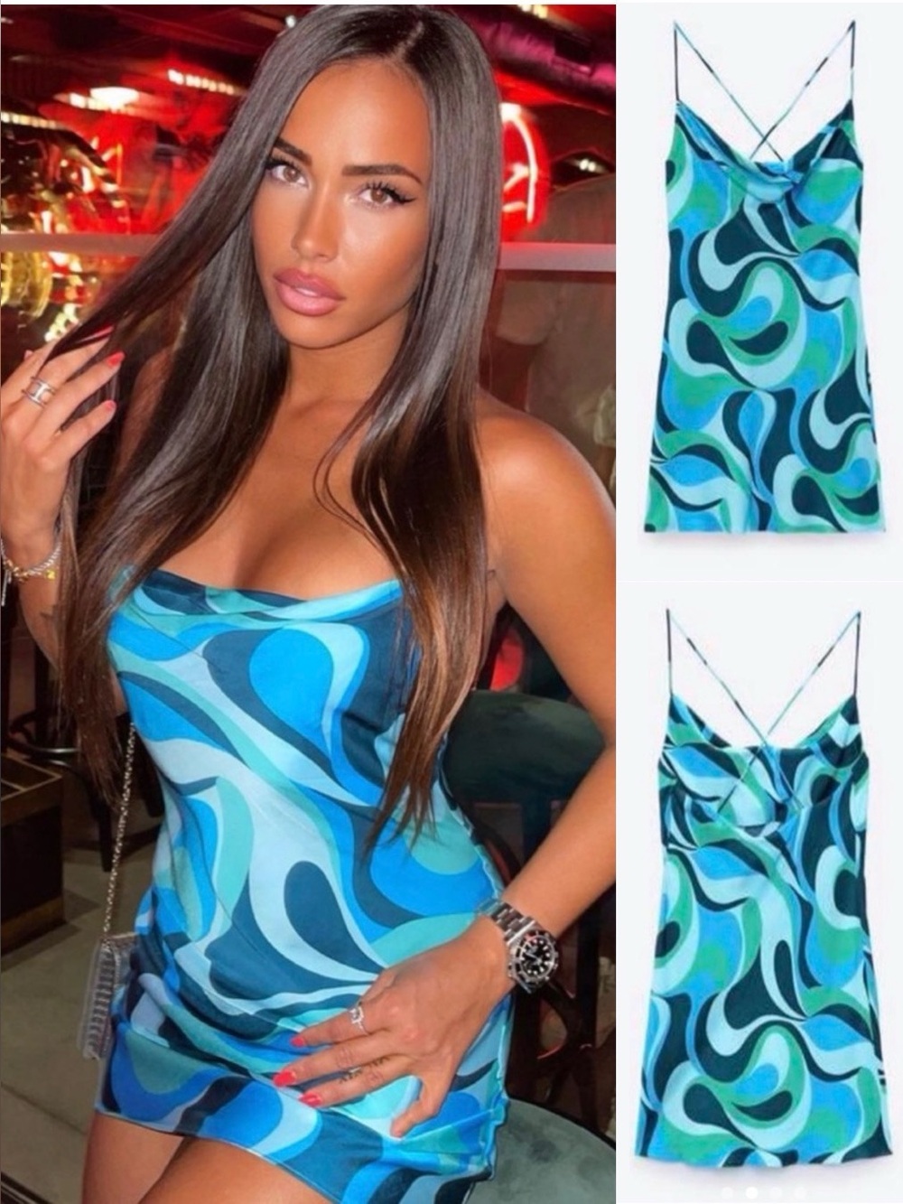 ZARA Satin Geometric Print Slip Dress 🦋